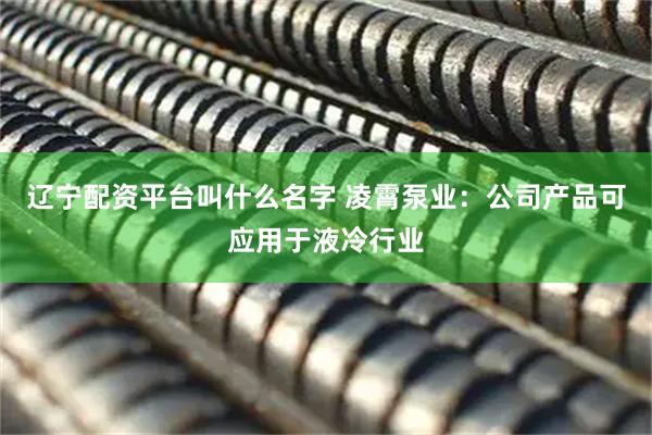 辽宁配资平台叫什么名字 凌霄泵业：公司产品可应用于液冷行业