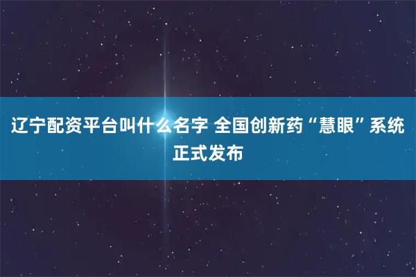 辽宁配资平台叫什么名字 全国创新药“慧眼”系统正式发布